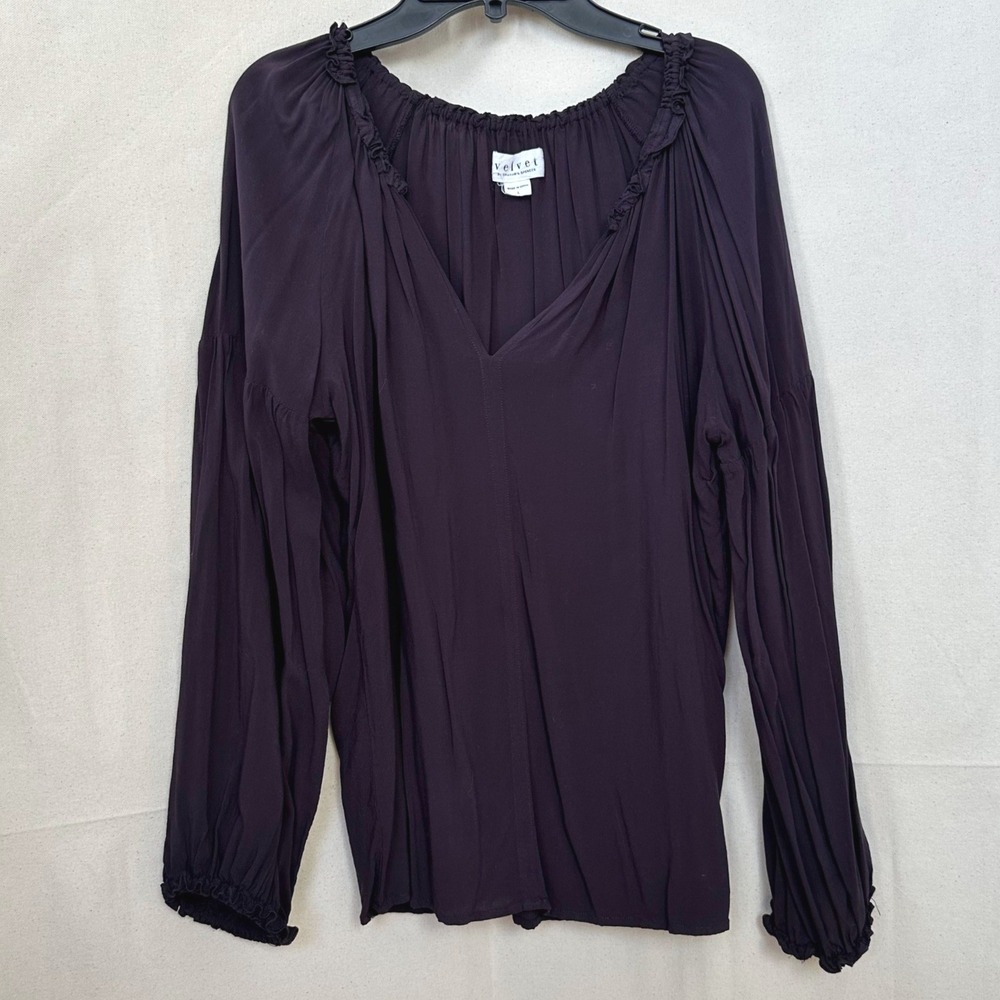 VELVET by Graham & Spencer Purple‎ Whimsygoth Peasant Blouse Ruffle Cuff L